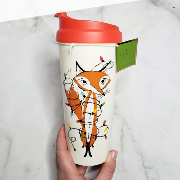 KATE SPADE Festive Foxes Thermal Mug 16oz NWT - Picture 2 of 2